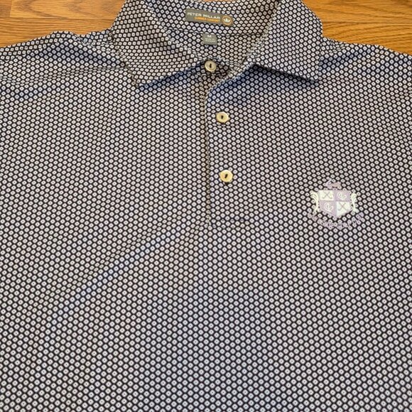Peter Millar Polo Shirt Mens Medium Purple Diamond AOP Summer Comfort Lake Golf - Picture 3 of 14